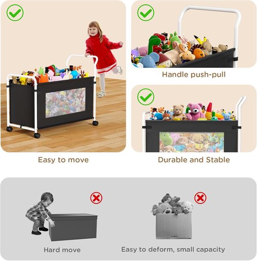 KEEGH Extra Large Toy Box for Kids with 360° Rotating Wheels, Heavy Duty Toy Chest for Boys and Girls, Toy Storage Organizer for Kids, Toy Bins for Living Room, Nursery, Bedroom(Black)