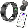 Thin Smart Ring for Fitness & Health Tracking -Pedometer,Sleep/Heart Rate/Blood Oxygen Monitor, Gesture Control / 5ATM Waterproof -No APP Subscription Compatible with Smart Phone (Black, 10)