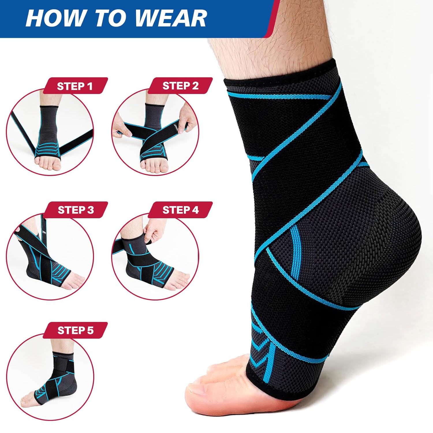 Skiennix Ankle Brace - Compression Support for Sprained Ankle & Plantar Fasciitis Relief | Medium Size