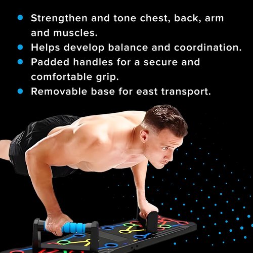 Vyva Fyt Solid Push-Up Board 15-in-1 Home Workout Equipment Multi-Functional Push Up bar Stand System for Chest, Arms, Strength Training, Muscle Building, Fat Burning Professional Fitness Equipment gym giff for Men & Women(Blue Handles)