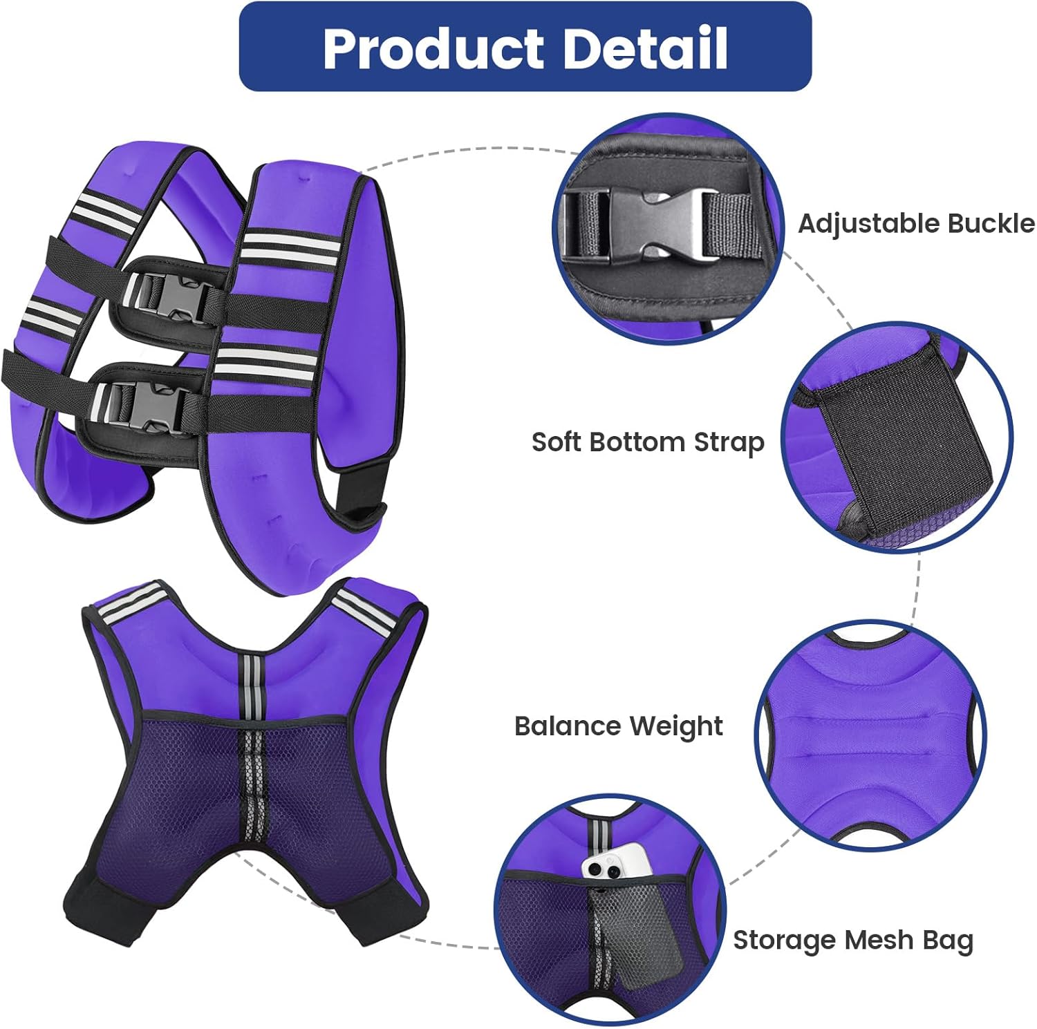Zikopomi Weighted Vest - Adjustable 6lb to 30lb for Strength Training & Running | Reflective Stripes