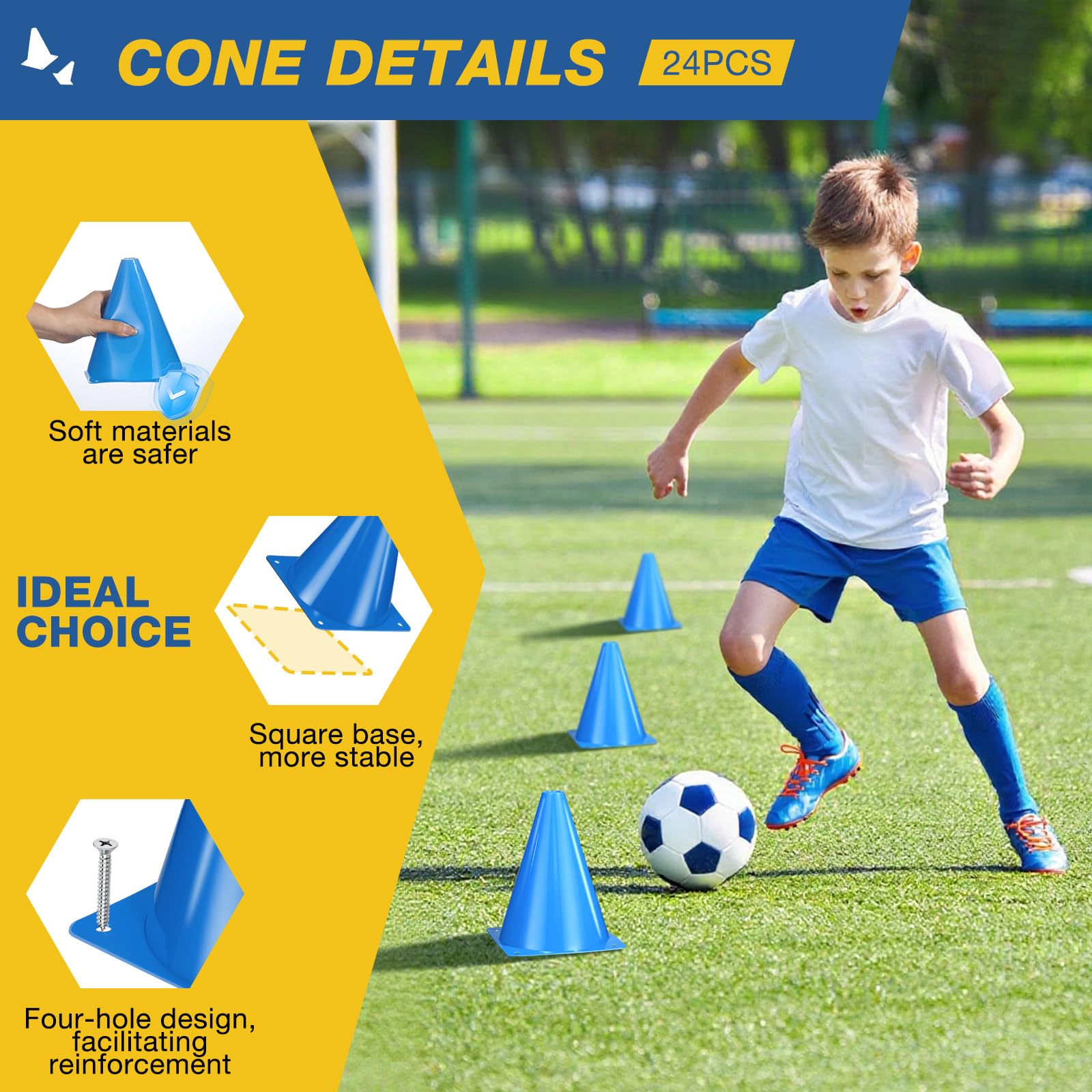 ZKNDRHJO 24pcs Cones 7 Inch Soccer Cones and Plastic Traffic Cones, Durable Cones for Sports Training, Ideal for Soccer, Basketball, Football, Skating, and Agility Drills Practice (24, Blue)
