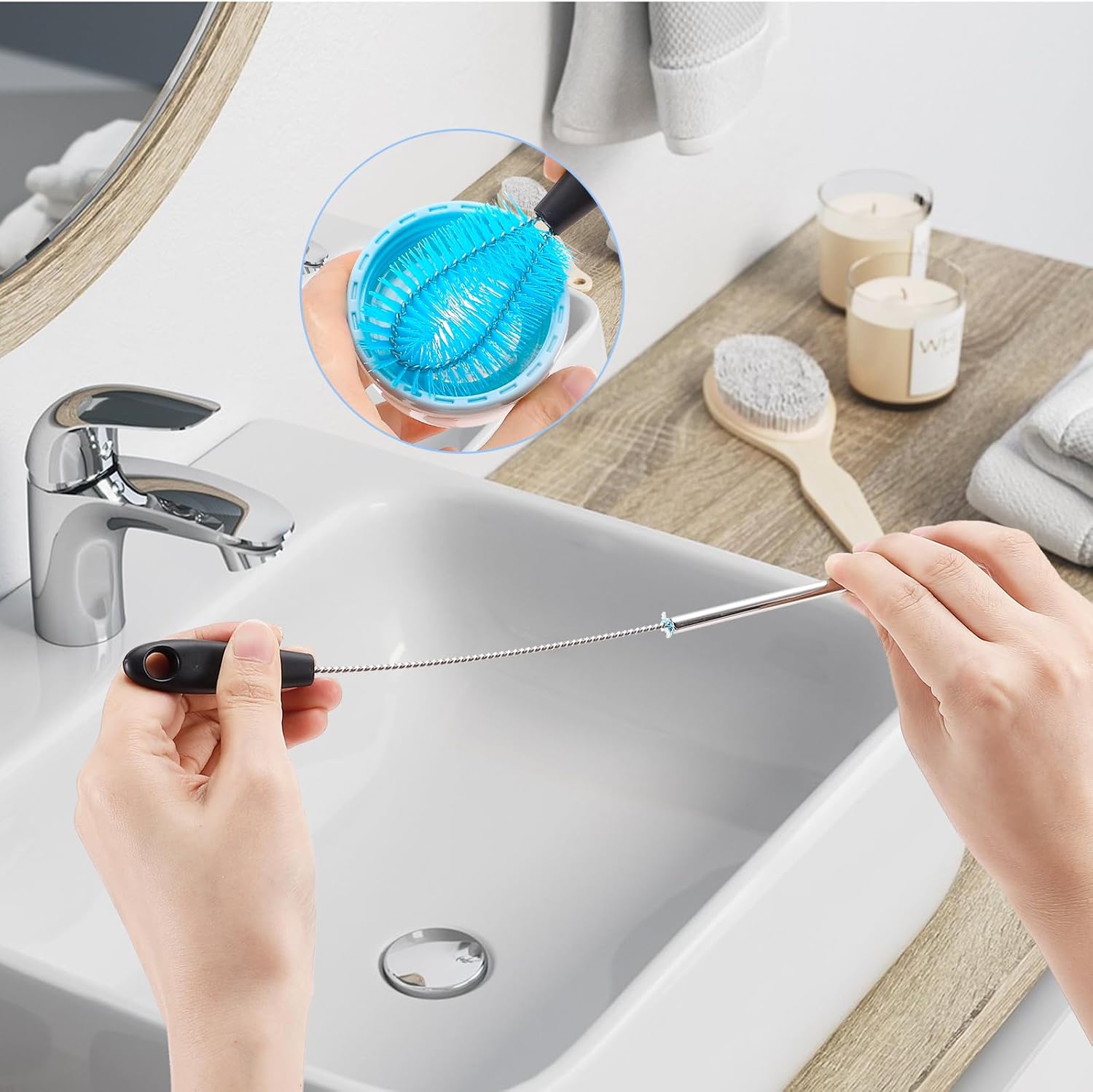 Skiennix 3-in-1 Stainless Steel Cleaning Brush Set - Long Handle for Bottles, Mugs & Tumblers