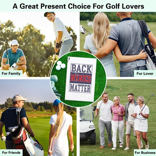 Msticey Back Nines Matter Funny Printed Microfiber Golf Towel with Clip, Cute Golf Gifts for Golf Fan Dad Grandpa, Golf Lover Father's Day Birthday Gifts, Golf Accessories for Men Husband Boyfriend