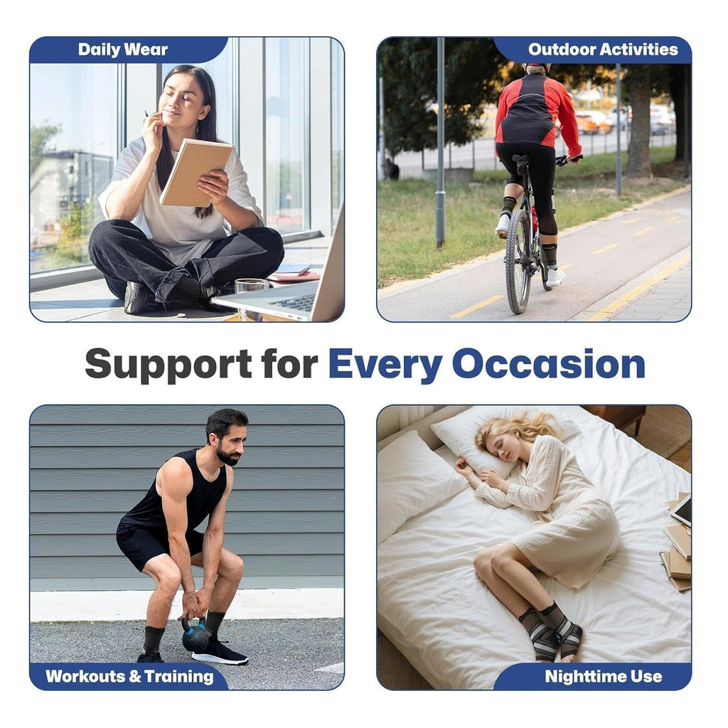 PAPLUS Ankle Brace for Plantar Fasciitis Relief | Adjustable Support for Foot Pain - Black, 2 Pairs