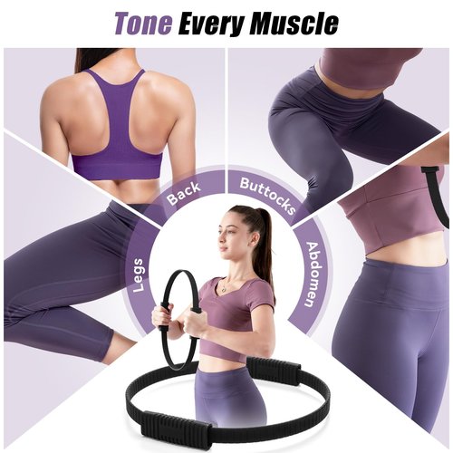 Krightlink Pilates Ring Circle, 14" Magic Circle Pilates Rings for Focusing on Toning Inner Thighs, Arms, and Core, Fitness Exercise Ring Workout Ring for Yoga and Pilates (Black)