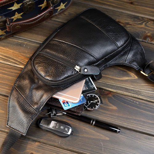 KPYWZER Genuine Leather Sling Backpack for Men Women Crossbody Shoulder Chest Bag Day Pack Outdoor Travel Camping Tactical Daypack Black