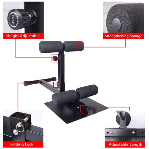 INNOLIFE Sissy Squat Machine Adjustable Height, Protective Foam Thick Steel Fitness Home Gym (Black)