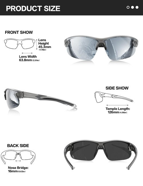 BIRCEN Mens Polarized Sunglasses for Sports: TR90 Lightweight Sun Glasses Wrap Around Shades for Fishing Driving Cycling