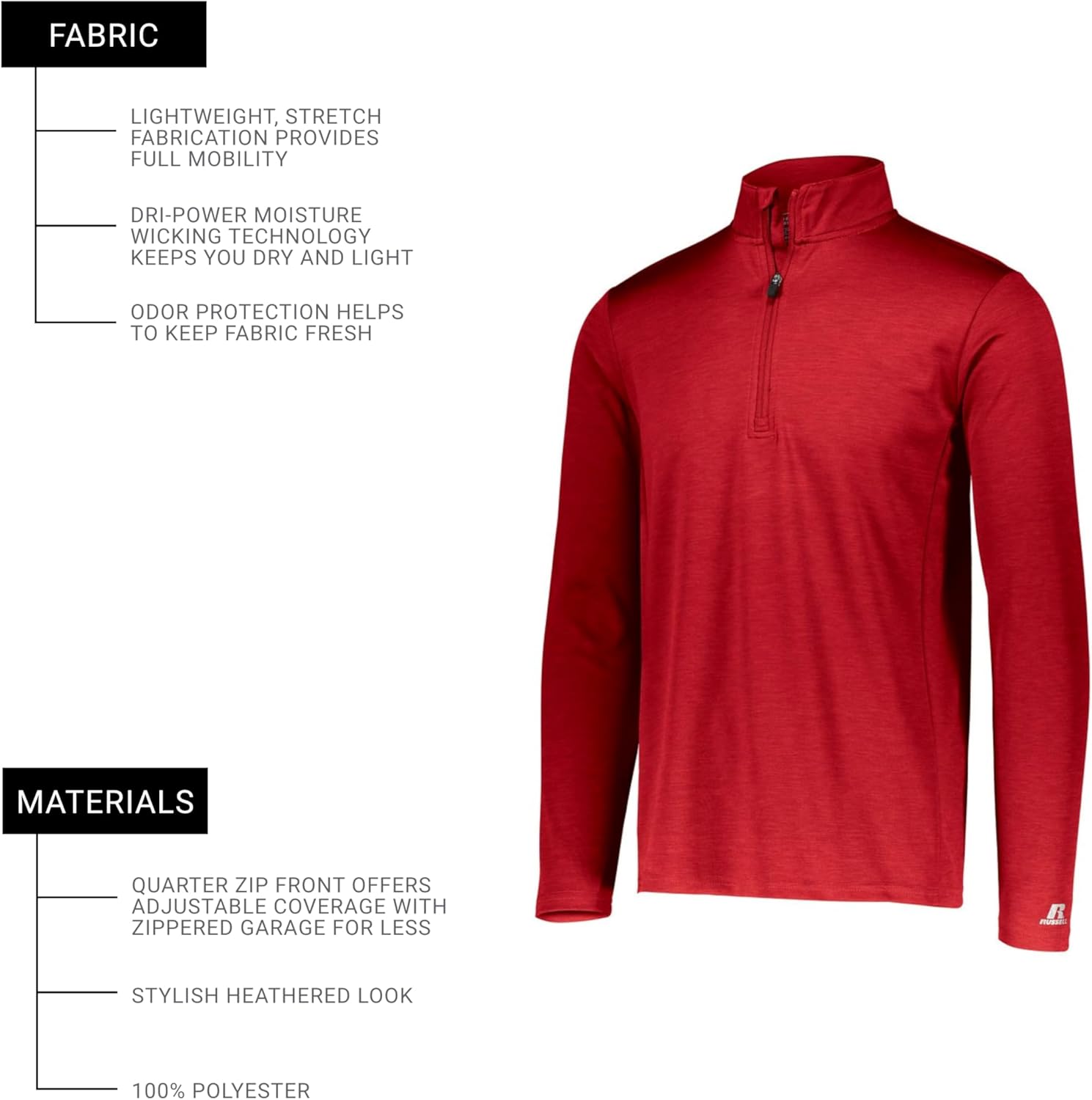 Russell Athletic Dri-Power Lightweight 1/4 Zip Pullover - Comfortable Outerwear for Active Lifestyle