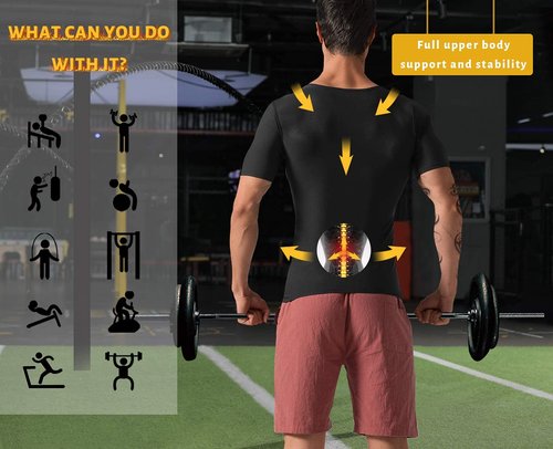 QZSH Men Sauna Shirt Sweat Suit Slimming Vest Workout Tank Top Waist Trainer Shaper(BH6004-01-S)