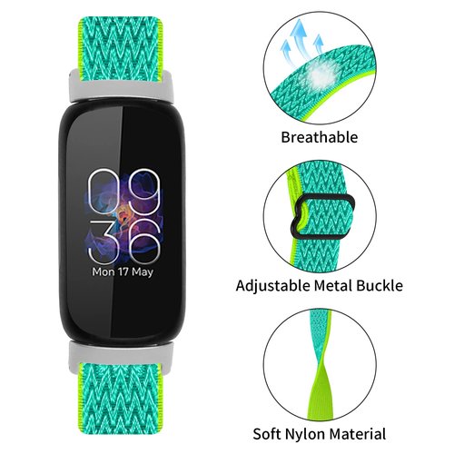 TenCloud 4 Pack Bands intended for Fitbit Inspire 3 Soft Adjustable Stretchy Elastic Nylon Sport Band (Black+Apricot+Neon Green+Purple Blue)