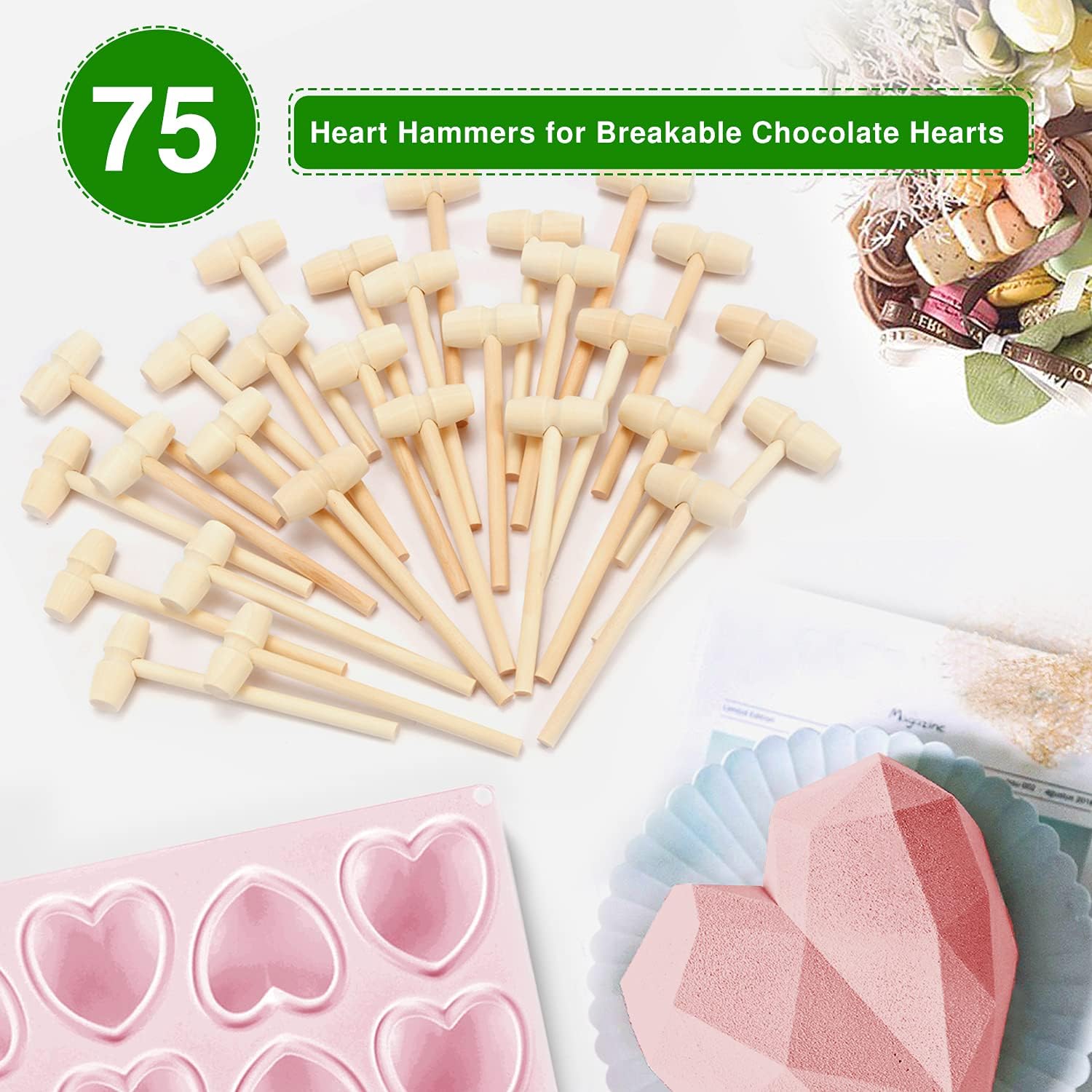 Skiennix Wooden Hammer Set - Mini Mallet for Breakable Chocolate Hearts | 75 Pieces