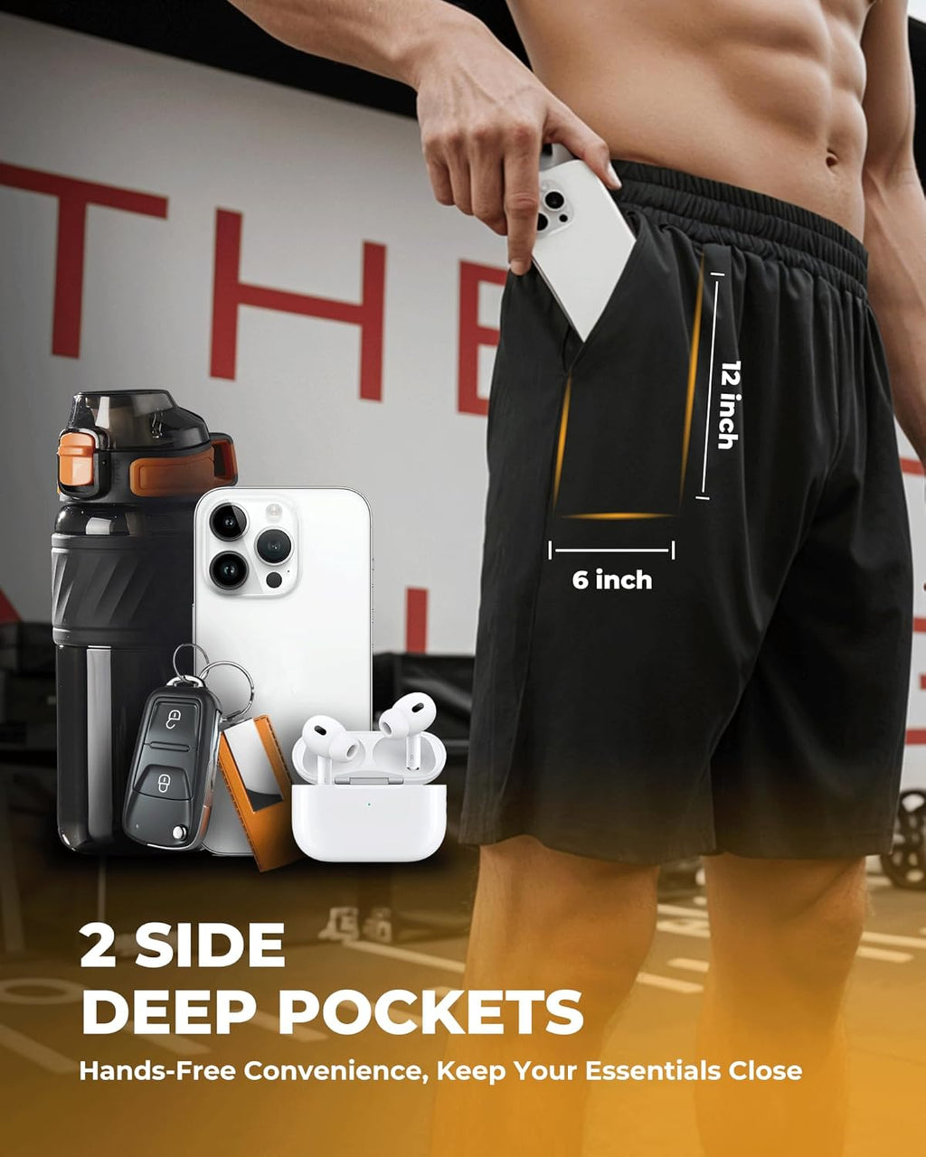 Skiennix Men's Athletic Shorts - Quick Dry Workout Gym Shorts with Pockets | Black, 6 Pack