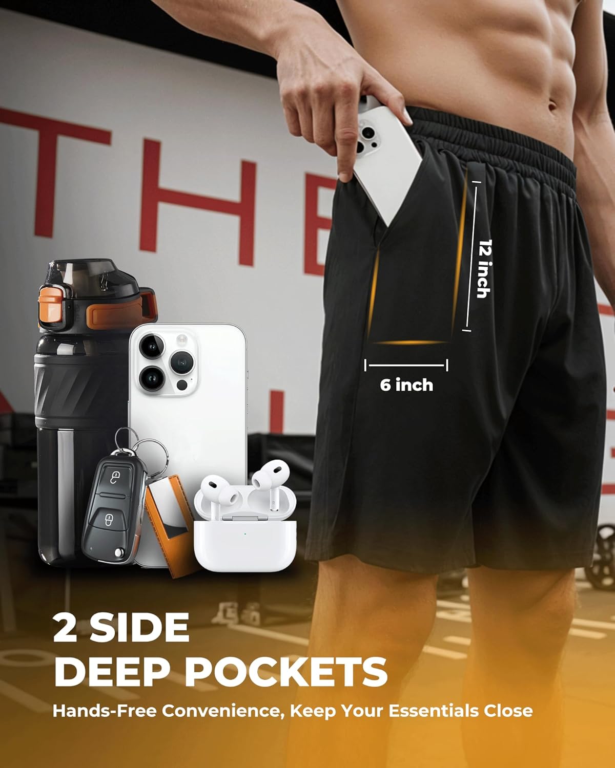 Skiennix Men's Athletic Shorts - Quick Dry Workout Gym Shorts with Pockets | Black, 6 Pack
