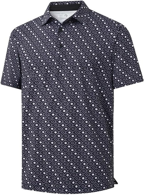 JIUYANG Men's Golf Polo Shirt - Moisture-Wicking, 4-Way Stretch, UPF 50+ | Short Sleeve Performance Print