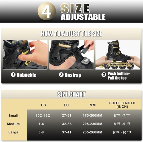 Kids Inline Skates Cool Racing Car Decoration Blades Roller for Boys Girls - Golden for Teenagers Youth Age 10 11 12 - Adjustable All Light up Wheels Indoor Outdoor Birthday Gift for Son and Grandson