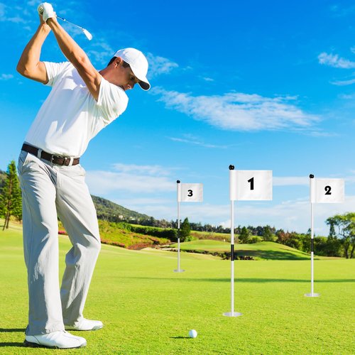 Lenwen 6 Set Golf Flagstick Golf Pin Flag Hole Cup Set Putting Green Poles Nylon Practice Portable Putting Green Gifts for Yard Backyard Garden Driving Range(3ft,Simple)