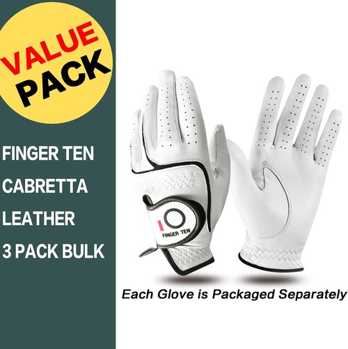 FINGER TEN Premium Soft Cabretta Leather Golf Gloves - Tour Fit Grip | Left & Right Hand, Cadet Sizes S-XXL