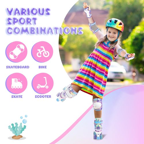 NEMONE Mermaid Roller Skates (Purple S) with Protective Gear Set Knee Elbow Wrist Guards Pads for Kids Girls (Purple S)
