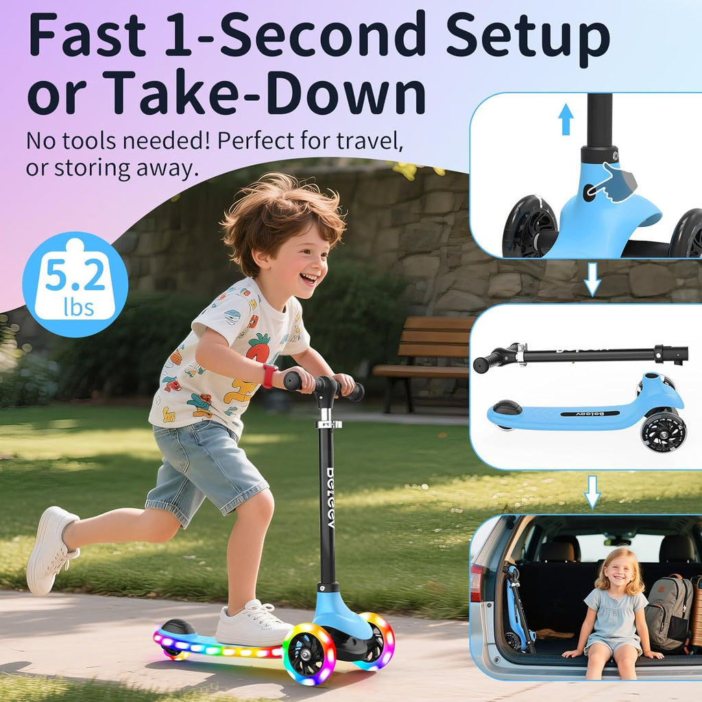 BELEEV A6 Kids Scooter - LED Light-Up Wheels & Deck | Adjustable 3-Wheel Kick Scooter for Ages 3-8