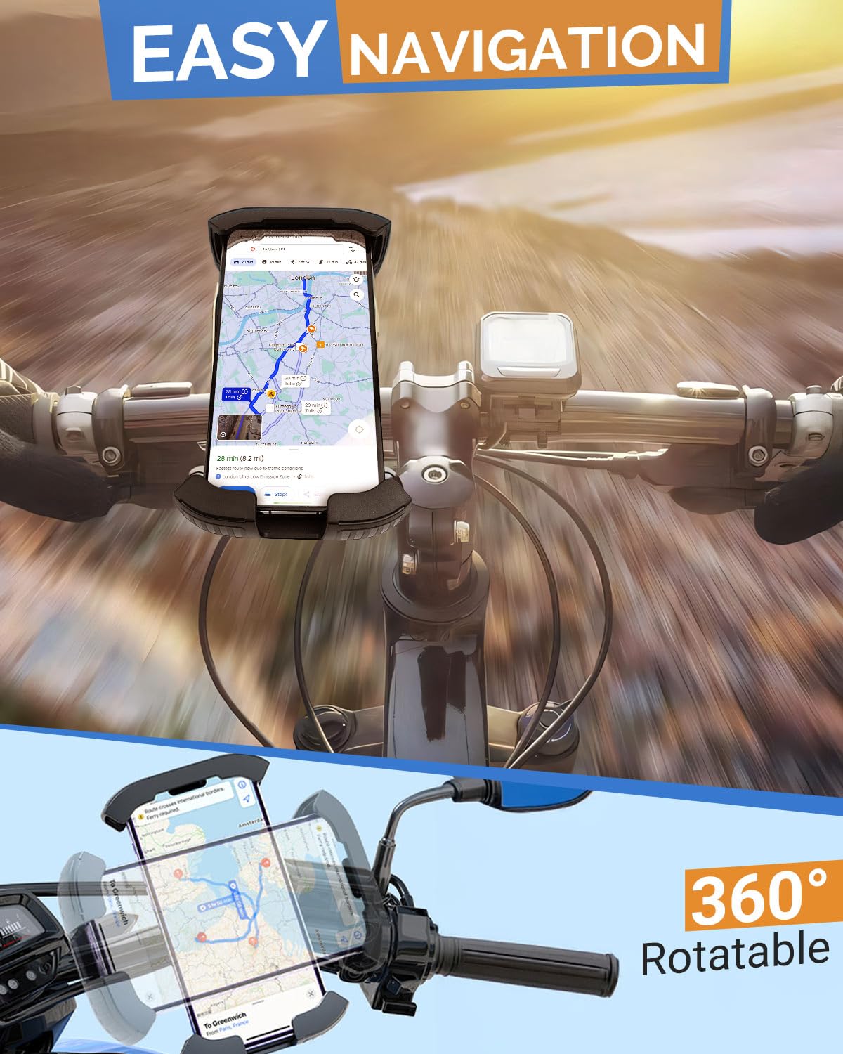 Victoper Bike Phone Holder, Motorcycle Handlebar Cell Phone Clamp, Motorcycle Phone Mount, Scooter Phone Clip for 5.5" to 6.7" Smartphones for Bicycle, Electrict Vehicle, Mountain Bike