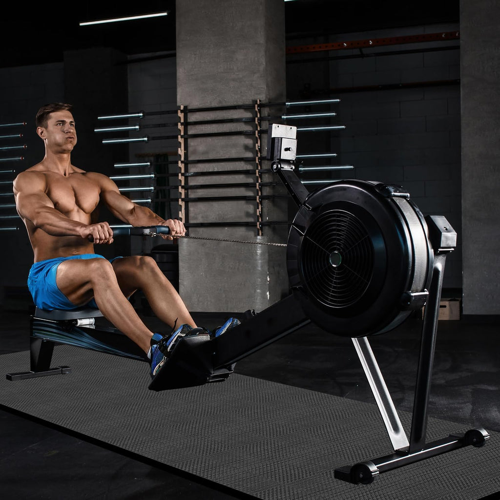 Rowing Machine Mat - 96" x 30" with Storage Bag & Sports Towel | Ideal for Carpet & Hardwood Floors