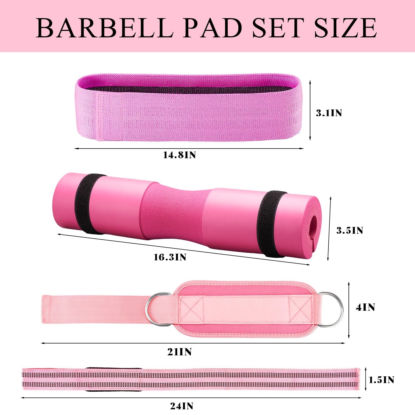Barbell Pad Set,10 Pcs Barbell pads For Hip Thrust Squat & Lunges Support,With 2 Workout Ankle Straps, 2 Workout Gloves, 2 Gym Straps Weight Lifting, Resistance Bands,Olympic Bar Pad,Carry Bag (Pink, Medium-Gloves)