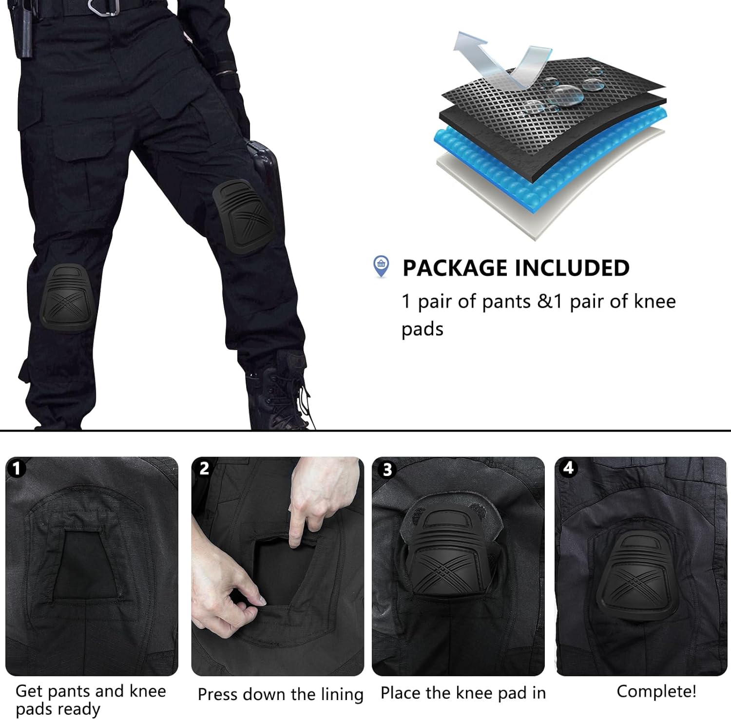 Skiennix Men's Tactical Pants - Waterproof Camo Cargo Design with Knee Pads & 10 Pockets