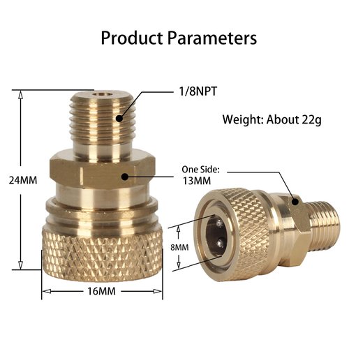 HMKUGO 1/8 NPT Male Thread Quick-Disconnect Plug Adapter, 8mm Fmale Quick Disconnect Adapter, PCP Paintball Charging Fittings with Sealing O-Ring
