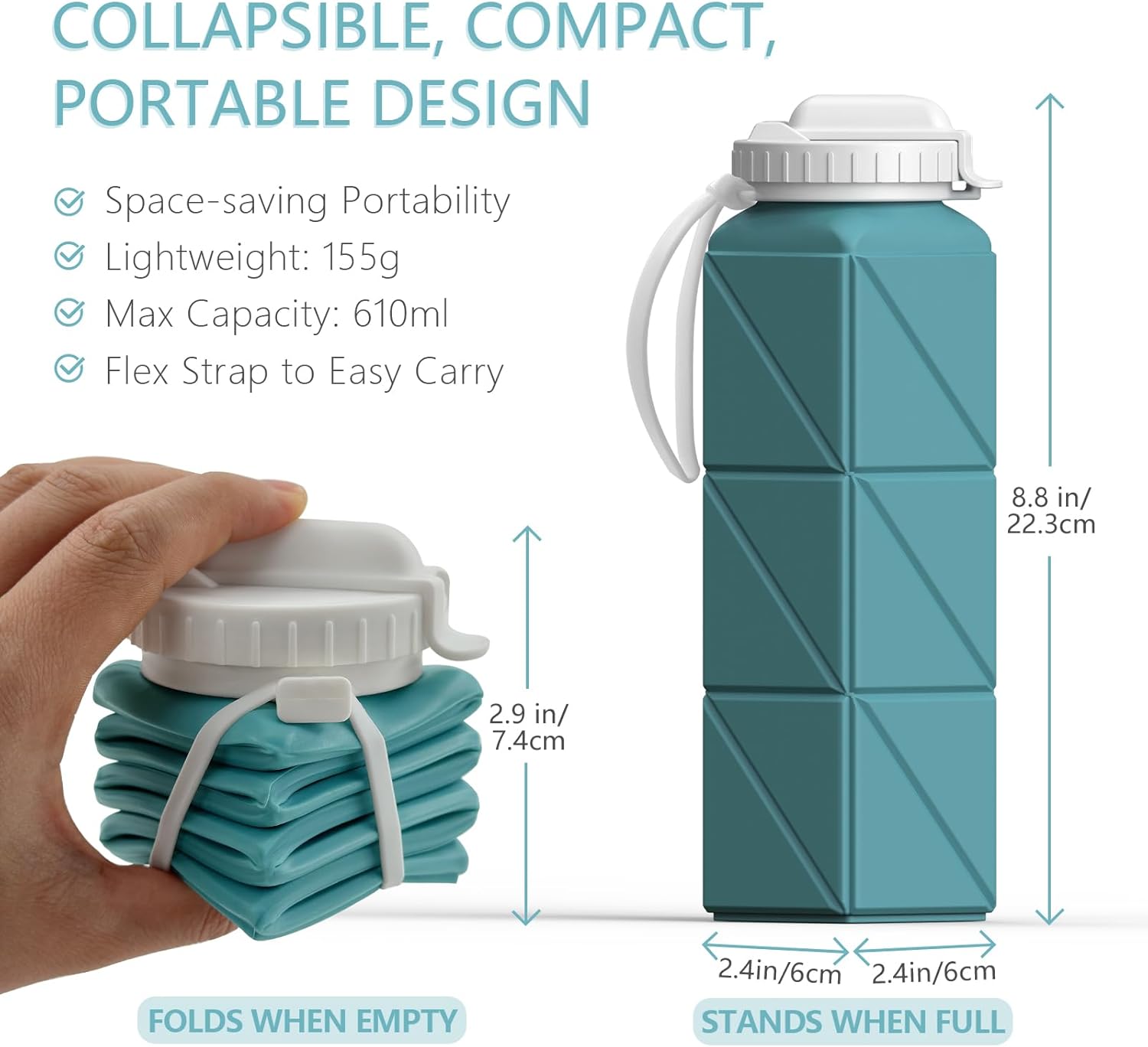 Skiennix Collapsible Water Bottles - 20.6oz Silicone, BPA-Free, Leakproof, Portable for Travel | 4 Pack (Black, Dark Blue, Blue, Pink)