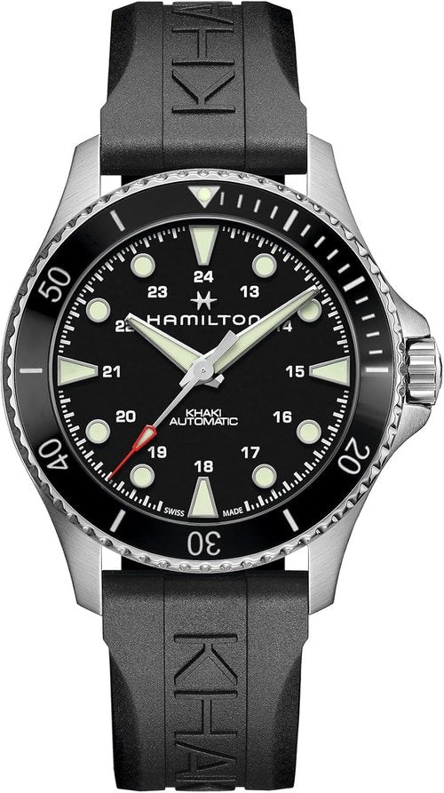 Hamilton Khaki Navy Automatic Men's Watch - 43mm Swiss Made, Black Dial, 300m Waterproof, Rubber Strap