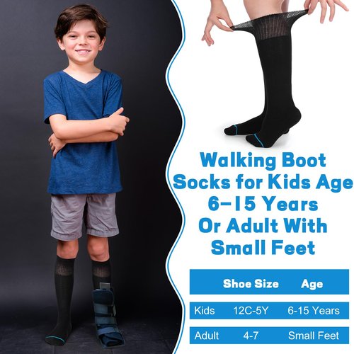ShinyMatch 4 Pairs Kids Replacement Sock Liner for Walking Boots Cast Socks Compatible with Aircast Walker Brace for Kids(Black)