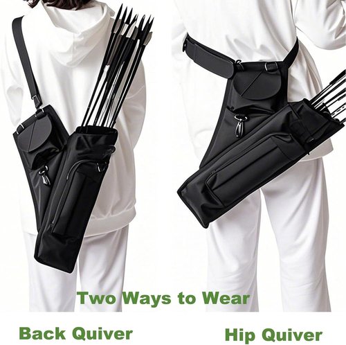 Archery Hip Quiver - 4 Arrow Tubes, Accessory Pockets & Adjustable Waist Belt for Comfort