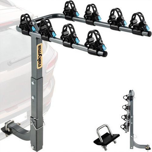 Upgraded Hitch Bike Rack for 4 Bikes, 240LBS Max Load Hanging Bike Carrier for Car, SUV, Truck & RV with 2” Receiver, High-Strength Double Arms