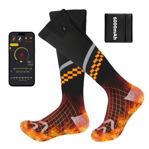 Heated Socks for Men Women - ziluetar 2 * 6000mAh Rechargeable Electric Socks with App Control Heating Socks 4 Heating Levels for Outdoor Sports Riding Camping Hiking Fishing Skating