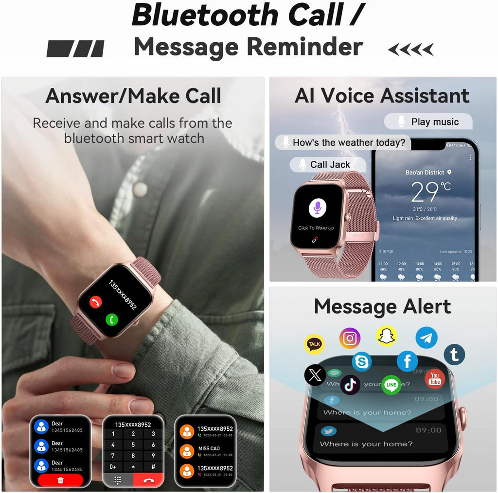 Skiennix Smart Watch - Women's Fitness Tracker with Heart Rate Monitor | Rose Gold, Waterproof, Bluetooth Compatible