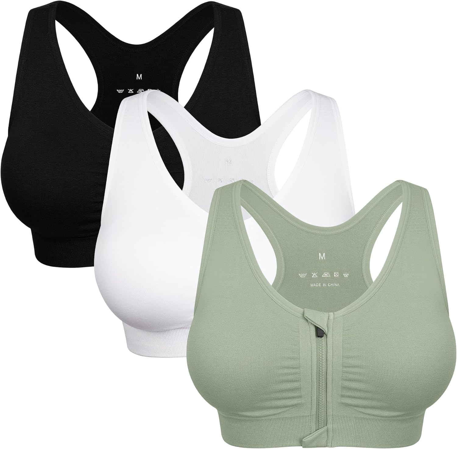 Skiennix Women's Zip Front Sports Bra - Wireless Comfort for Post-Surgery & Yoga | Active Fit