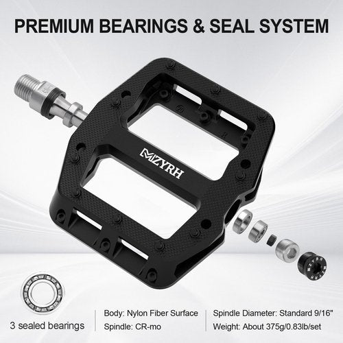 MZYRH Mountain Bike Pedal 9/16" 3 Sealed Bearings Lightweight Non-Slip Nylon Fiber Bicycle Platform Pedals for Road BMX MTB