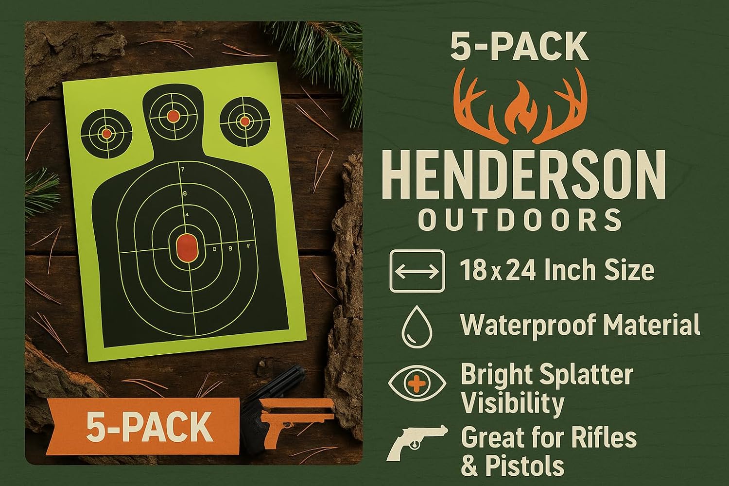 Splatter Targets 18x24 - Waterproof 5-Pack | High Visibility Reactive Paper for Rifles, Pistols & Shotguns