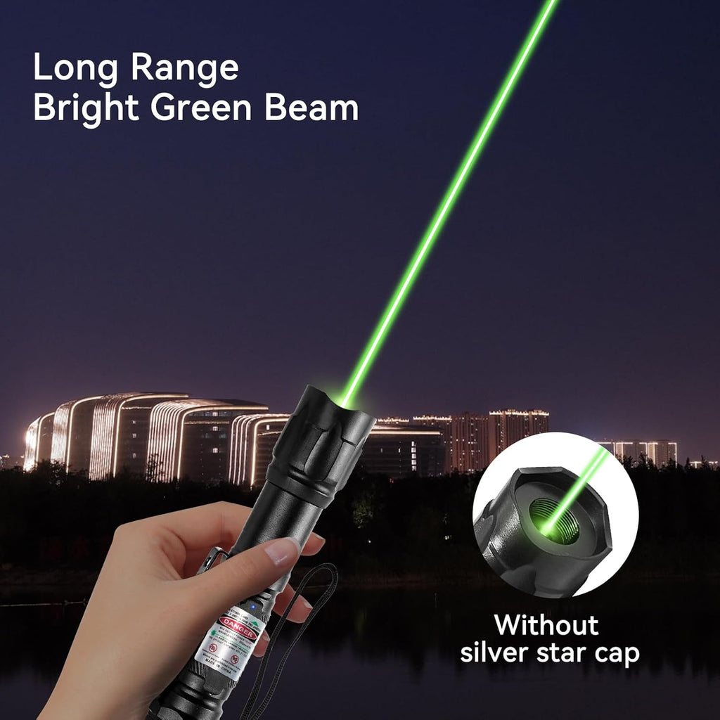 Skiennix Rechargeable Green Light Flashlight - Long Range Adjustable Focus for Outdoor Use & Presentations