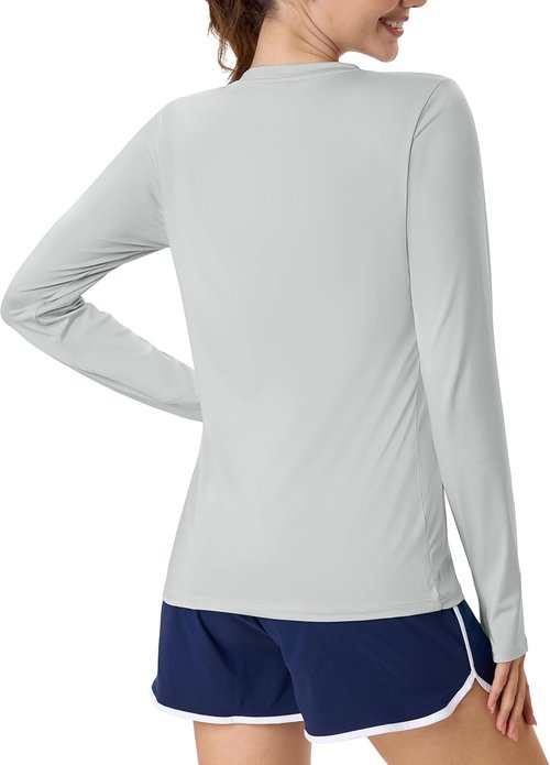 MAGCOMSEN Women's Long Sleeve Rash Guard - UPF 80+ Quick Dry Swim & Workout Shirt with Thumb Holes