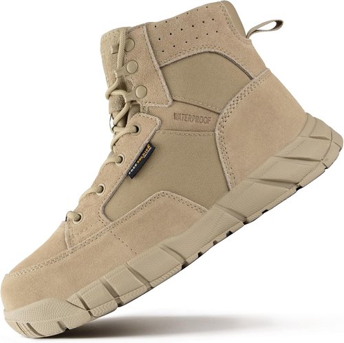 FREE SOLDIER Men's Waterproof Tactical Work Boots - 6" Lightweight Suede Leather Hiking Footwear