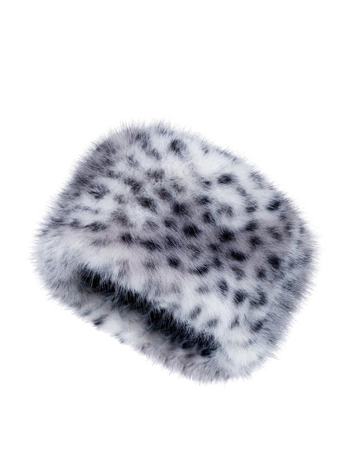 LA CARRIE Women's Faux Fur Hat for Winter with Stretch Cossack Russion Style(Gray Leopard Printed)