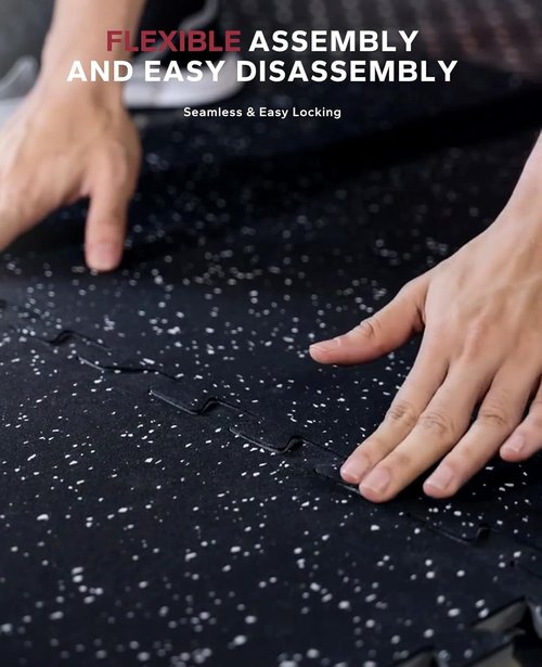 HAPBEAR Exercise Equipment Mats - 12 Pcs High-Density Rubber Interlocking Tiles | 48 Sq Ft, 24x24in Heavy-Duty Treadmill Mat for Home Gym