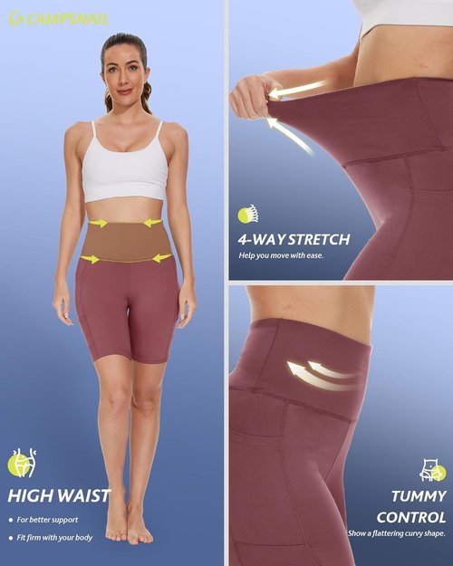 CAMPSNAIL Biker Shorts for Women - High Waisted Tummy Control with Pockets | 3"/5"/8" Sizes for Gym & Yoga