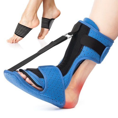 Acankn Plantar Fasciitis Night Splint: Adjustable Brace with Arch Support | Dorsal Night Splint for Women Men | Dual Effective Relief Achilles Tendonitis Foot Drop Heel Pain Black-Blue