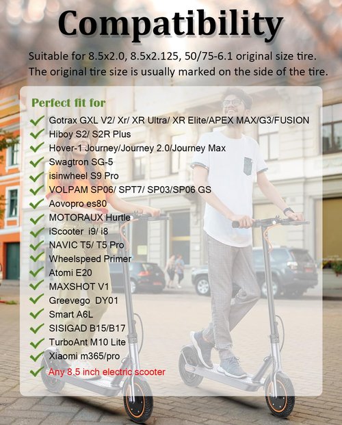 GYL 50/75-6.1 Scooter Tire Solid: 8.5 Inch Tubeless Tires for Hover 1 Pioneer Journey Jive Aovopro ES80 Hiboy S2 Gotrax GXL V2 Rival XR Apex XL Electric Scooter, 8 1/2'' Replacement Wheel Black 1 Pcs