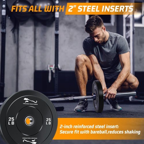 GarveeLife Weight Plates Set, 2 in Universal Fit, Olympic Bumper Plates With Steel Insert for Strength Training, Rubber Weight Plates for Barbell Home Gym, 35 LBS*2