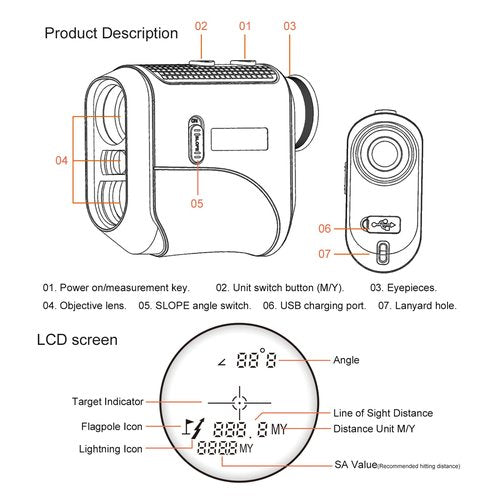 1200Yards Range Finder Golf with Slope, 7X Magnification, Lightweight Portable Rechargeable Rangefinder, Flag Lock Vibration, Switch for Legal, Range Finders for Hunt Golf Accessory(White)